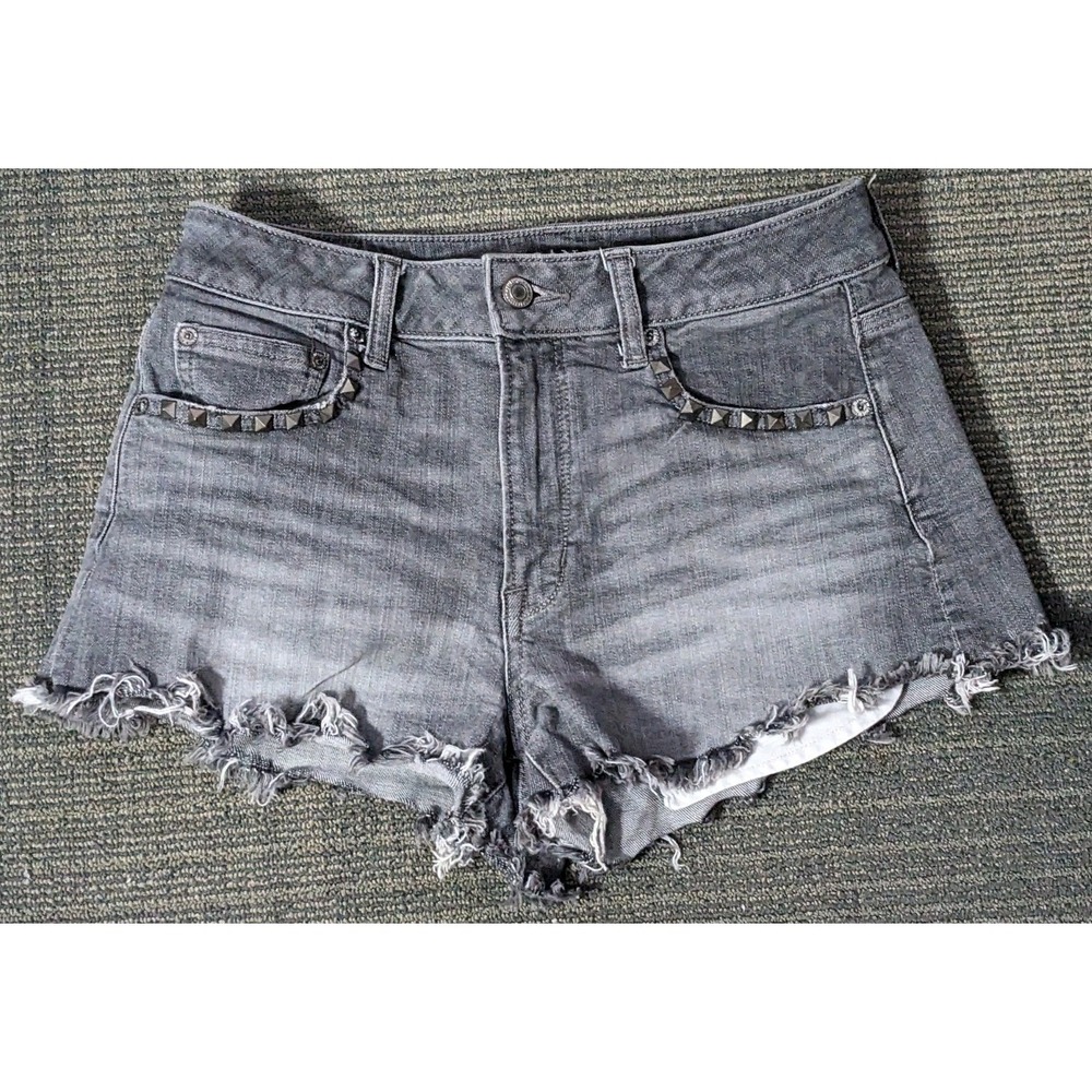 American Eagle Studded Vintage High Rise Festival Shorts Women's 4 Gray Denim